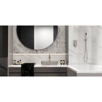 HMR - Wall Mount Square Showerhead and Hand Shower System in with LED