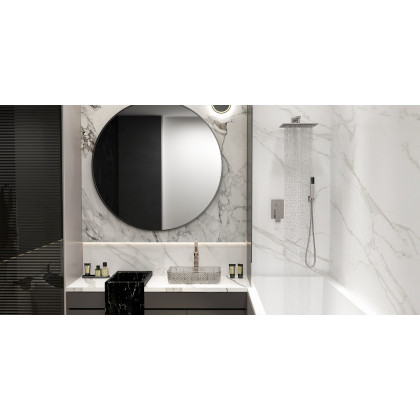 HMR - Wall Mount Square Showerhead and Hand Shower System in with LED