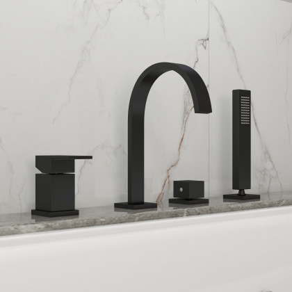 HMR - Dree Waterfall Spout Deck-Mount Roman Tub Faucet in Matte Black Brass