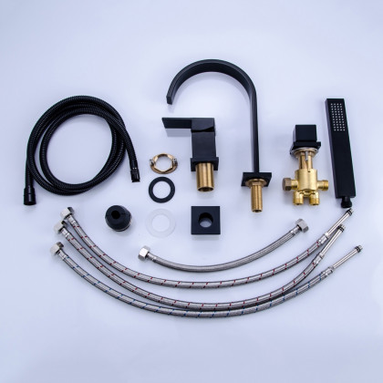 HMR - Dree Waterfall Spout Deck-Mount Roman Tub Faucet in Matte Black Brass