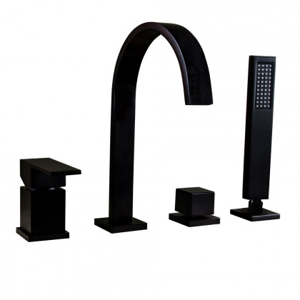HMR - Dree Waterfall Spout Deck-Mount Roman Tub Faucet in Matte Black Brass