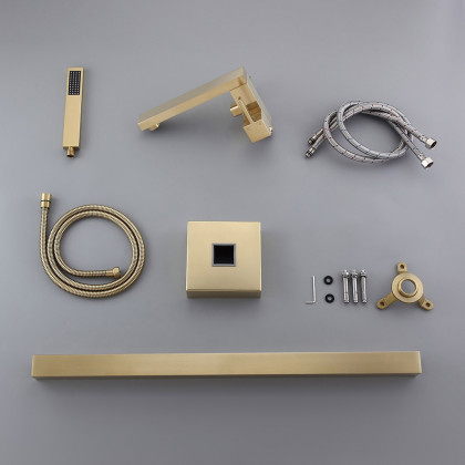 HMR - Dree Tub Filler Floor Mount Faucet with Hand Shower in Brushed Gold