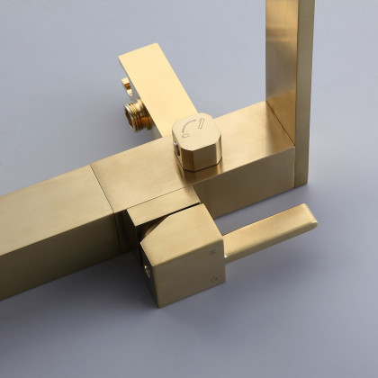 HMR - Dree Tub Filler Floor Mount Faucet with Hand Shower in Brushed Gold