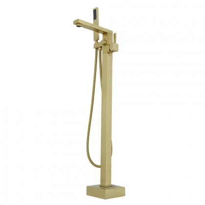 HMR - Dree Tub Filler Floor Mount Faucet with Hand Shower in Brushed Gold