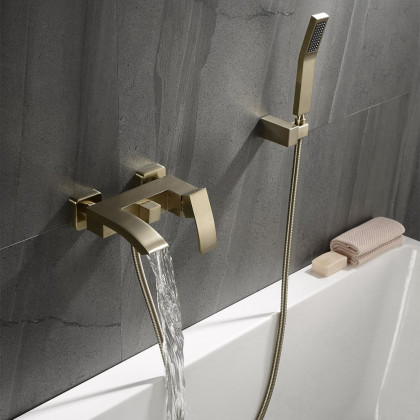 HMR - Ridge Wall-Mount Waterfall Bathtub Faucet in Brushed Gold