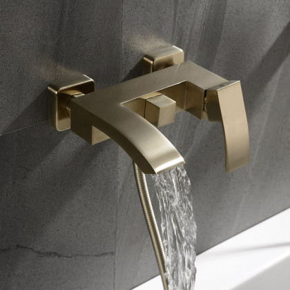 HMR - Ridge Wall-Mount Waterfall Bathtub Faucet in Brushed Gold