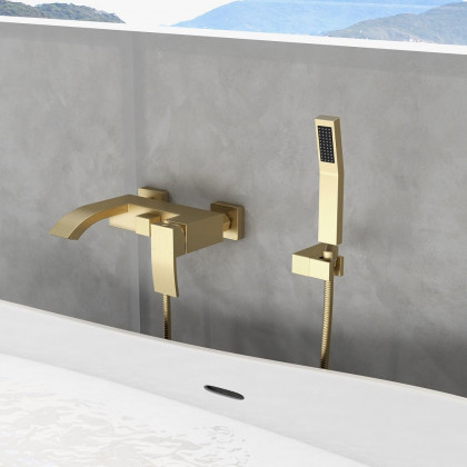 HMR - Ridge Wall-Mount Waterfall Bathtub Faucet in Brushed Gold
