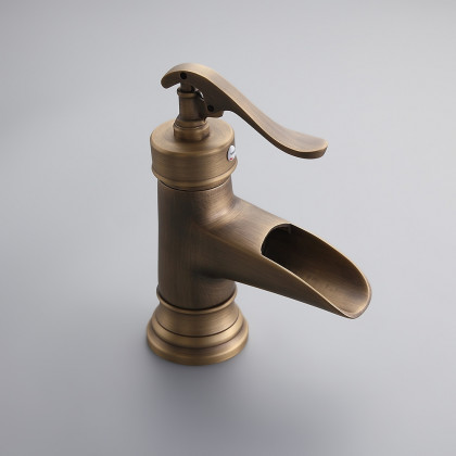 HMR - Single Hole Waterfall Bathroom Sink Faucet Solid Brass in Antique Brass