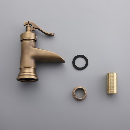 HMR - Single Hole Waterfall Bathroom Sink Faucet Solid Brass in Antique Brass