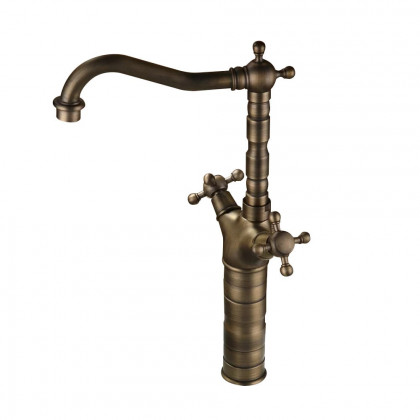 HMR - Classic Style Double Cross Handle Bathroom Faucet in Antique Brass
