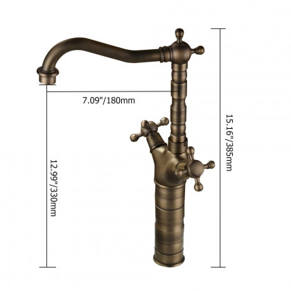 HMR - Classic Style Double Cross Handle Bathroom Faucet in Antique Brass