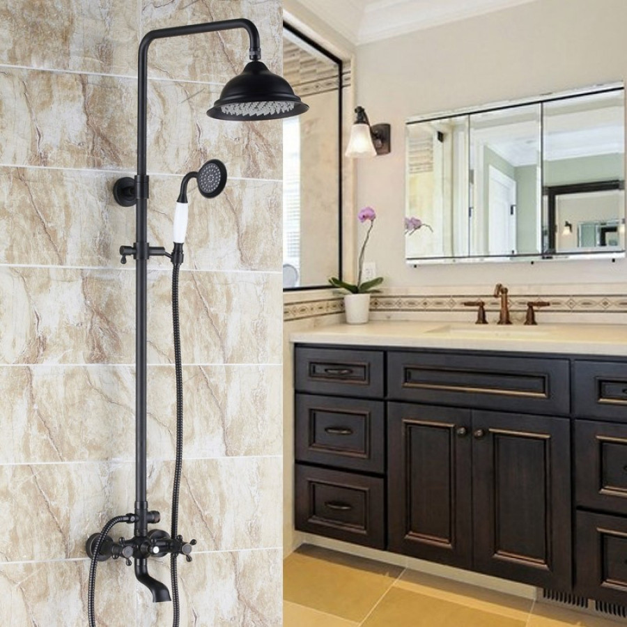HMR - Vintage Bathroom Rainfall Shower System Handheld Shower in Antique Black