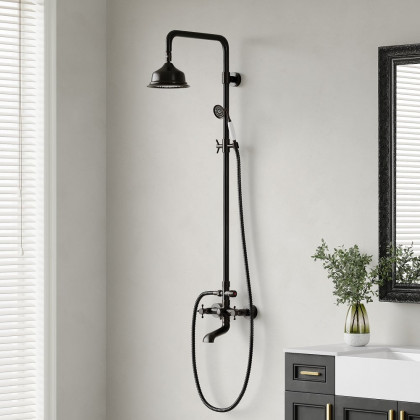 HMR - Vintage Bathroom Rainfall Shower System Handheld Shower in Antique Black