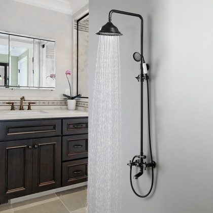 HMR - Vintage Bathroom Rainfall Shower System Handheld Shower in Antique Black
