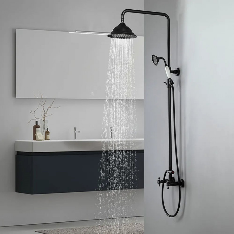 HMR - Chester Rainfall Showerhead with Handheld Shower and Exposed Shower System in Antique Black