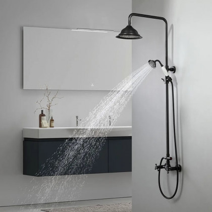 HMR - Chester Rainfall Showerhead with Handheld Shower and Exposed Shower System in Antique Black