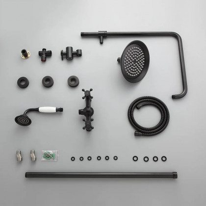 HMR - Chester Rainfall Showerhead with Handheld Shower and Exposed Shower System in Antique Black