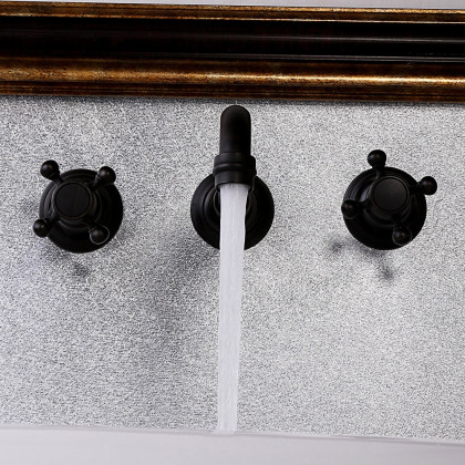 HMR - Chester Wall Mount Sink Faucet Double Cross Handle in Black, Brass