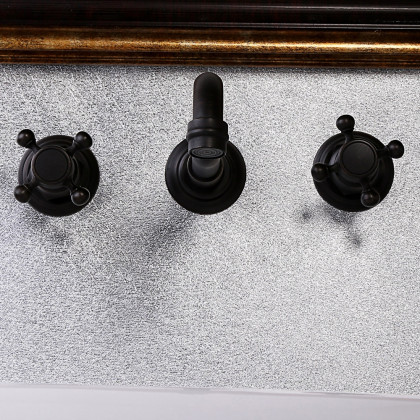 HMR - Chester Wall Mount Sink Faucet Double Cross Handle in Black, Brass