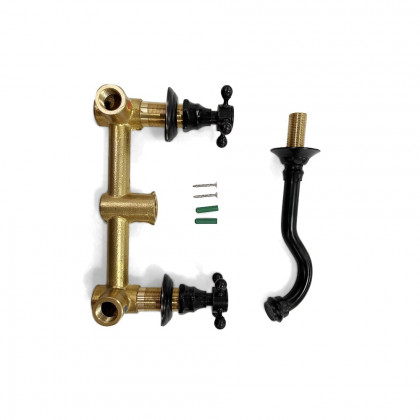 HMR - Chester Wall Mount Sink Faucet Double Cross Handle in Black, Brass
