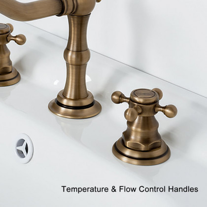 HMR Chester Traditional Double Handle Bathroom Widespread Sink Faucet - Antique Brass