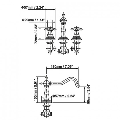 HMR Chester Traditional Double Handle Bathroom Widespread Sink Faucet - Antique Brass