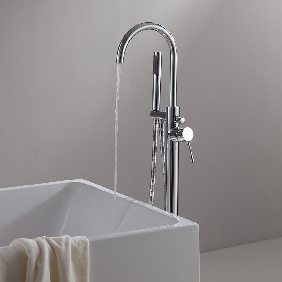 HMR - Brewst Floor Mount Tub Filler Freestanding Faucet in Chrome, Brass