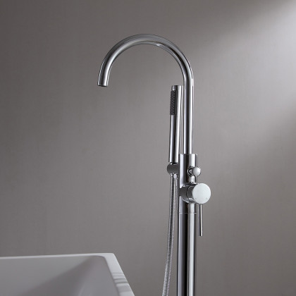 HMR - Brewst Floor Mount Tub Filler Freestanding Faucet in Chrome, Brass