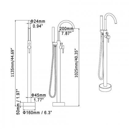 HMR - Brewst Floor Mount Tub Filler Freestanding Faucet in Chrome, Brass