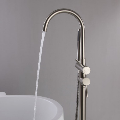 HMR - Brewst Freestanding Faucet with Hand Shower in Brushed Nickel, Brass