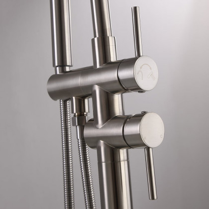 HMR - Brewst Freestanding Faucet with Hand Shower in Brushed Nickel, Brass
