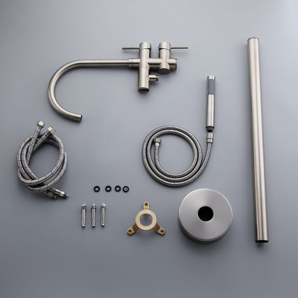 HMR - Brewst Freestanding Faucet with Hand Shower in Brushed Nickel, Brass