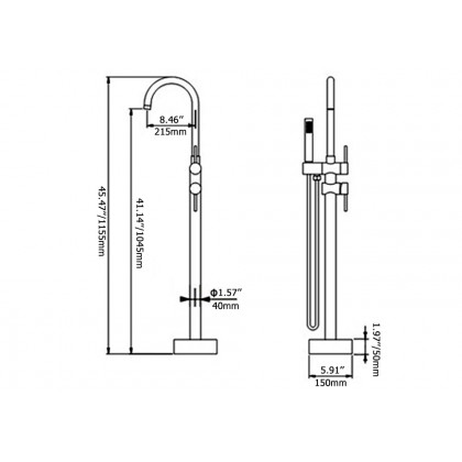 HMR - Brewst Freestanding Faucet with Hand Shower in Brushed Nickel, Brass