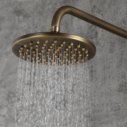 HMR - Round Rain Showerhead Wall Mount Shower System in Antique Brass