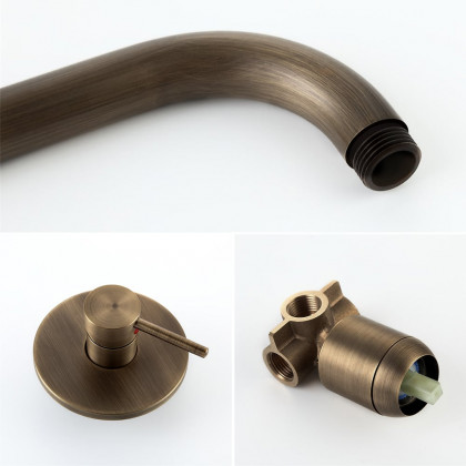 HMR - Round Rain Showerhead Wall Mount Shower System in Antique Brass