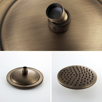 HMR - Round Rain Showerhead Wall Mount Shower System in Antique Brass