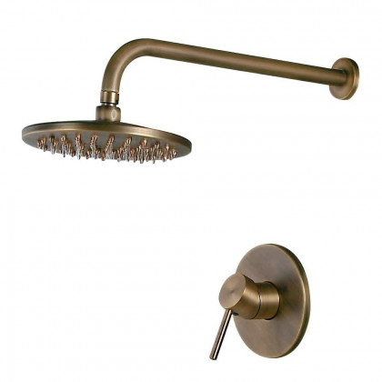 HMR - Round Rain Showerhead Wall Mount Shower System in Antique Brass