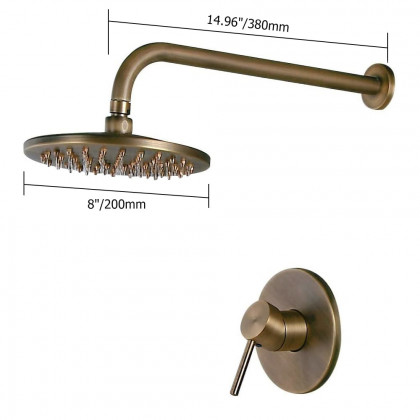 HMR - Round Rain Showerhead Wall Mount Shower System in Antique Brass