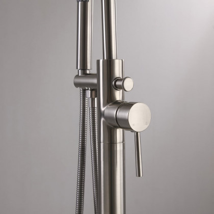 HMR - Brewst Freestanding Bathtub Faucet Floor Mount in Brass, Brushed Nickel