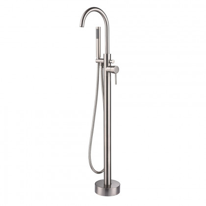 HMR - Brewst Freestanding Bathtub Faucet Floor Mount in Brass, Brushed Nickel