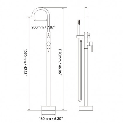 HMR - Brewst Freestanding Bathtub Faucet Floor Mount in Brass, Brushed Nickel