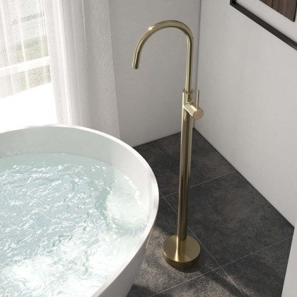 HMR - Brewst Floor Mounted Spout Faucet in Brass