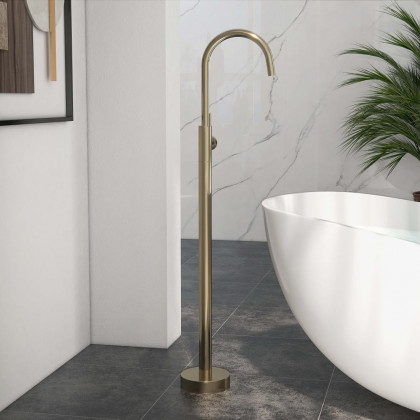 HMR - Brewst Floor Mounted Spout Faucet in Brass