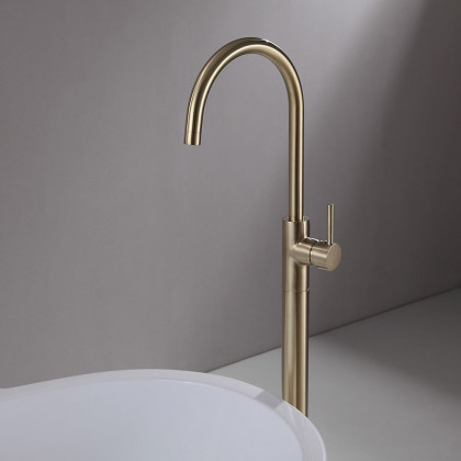 HMR - Brewst Floor Mounted Spout Faucet in Brass