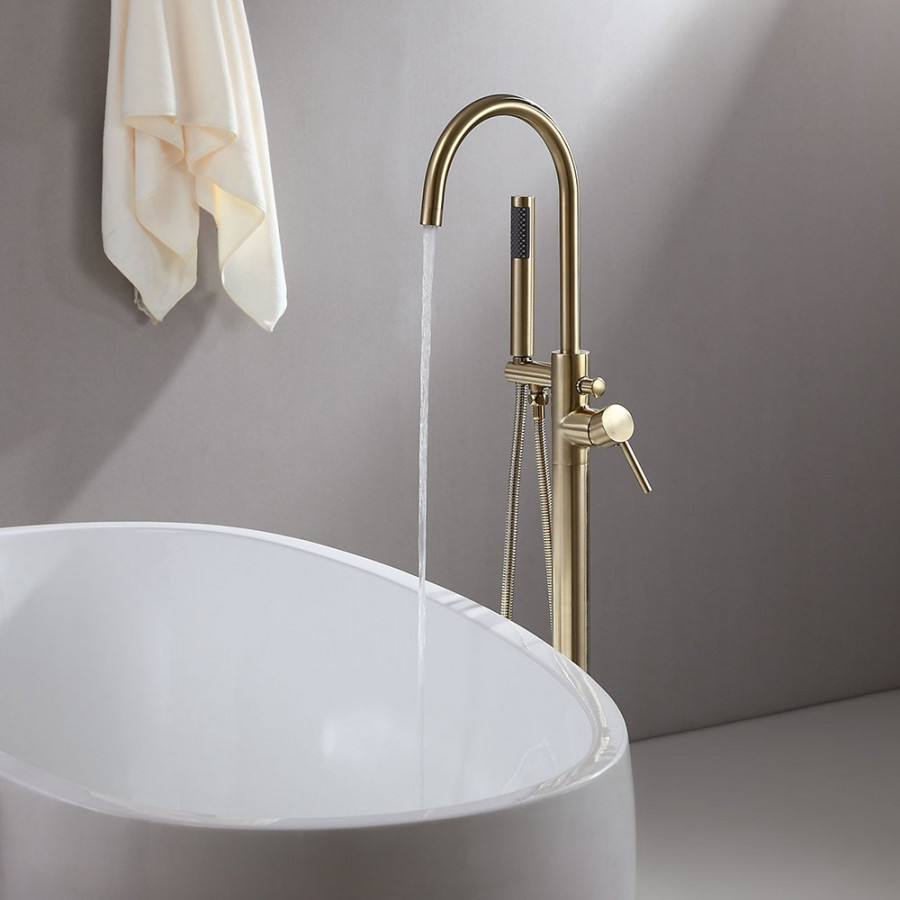 HMR - Brewst Freestanding Tub Filler Faucet in Brass, Brushed Gold