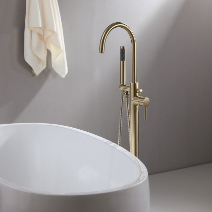 HMR - Brewst Freestanding Tub Filler Faucet in Brass, Brushed Gold