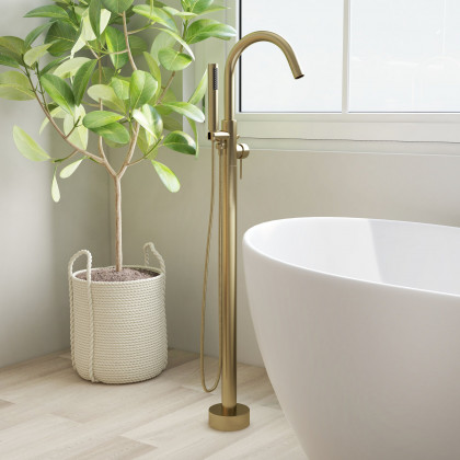 HMR - Brewst Freestanding Tub Filler Faucet in Brass, Brushed Gold