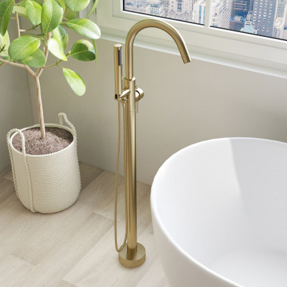 HMR - Brewst Freestanding Tub Filler Faucet in Brass, Brushed Gold