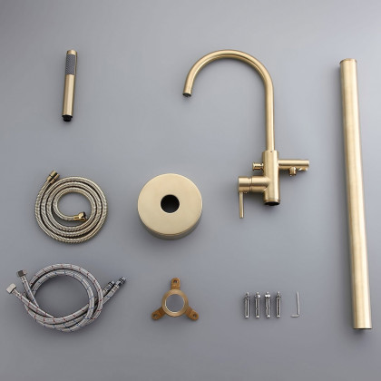 HMR - Brewst Freestanding Tub Filler Faucet in Brass, Brushed Gold