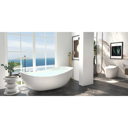 HMR - Brewst Freestanding Tub Filler Faucet in Brass, Brushed Gold